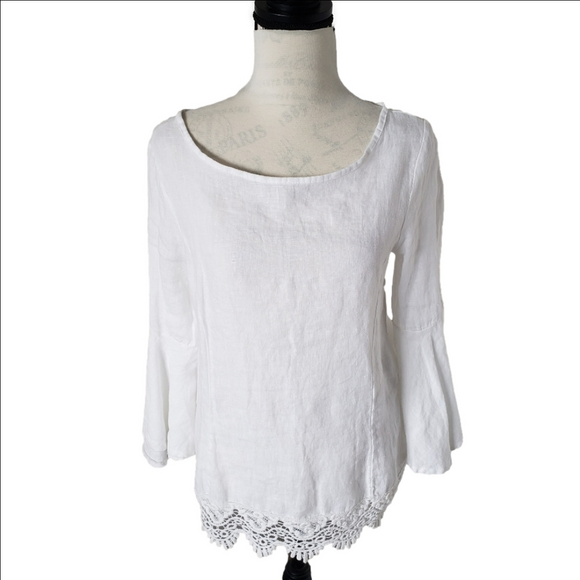 🇮🇪Linen Lungo L'arno  white linen Blouse bell sleeves Size small 🇮🇪 - Picture 3 of 11